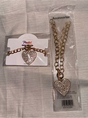 Pastels Gold Rhinestone Heart Bracelet Duo - Gold